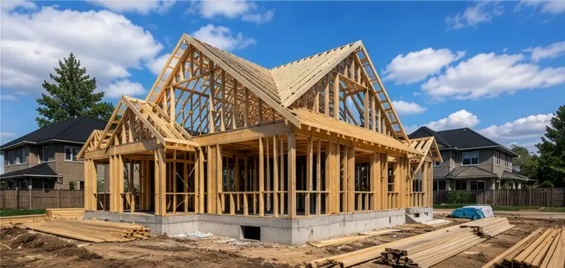 Wood-framed house under construction