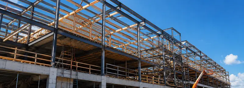 Steel and timber structure under construction